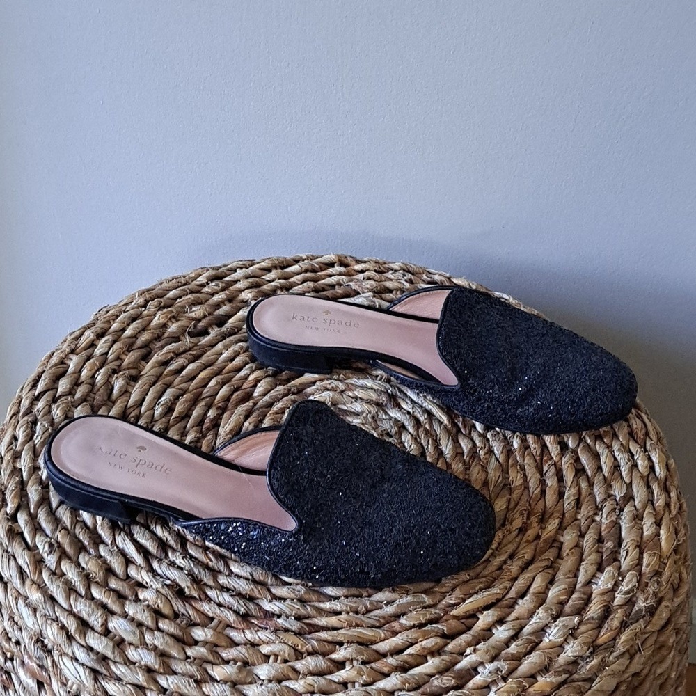 Kate Spade Womens Gowen Black/Silver Glitter Slip-on‎ Mules S-6.5